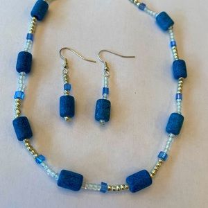 Blue stone necklace and earrings
